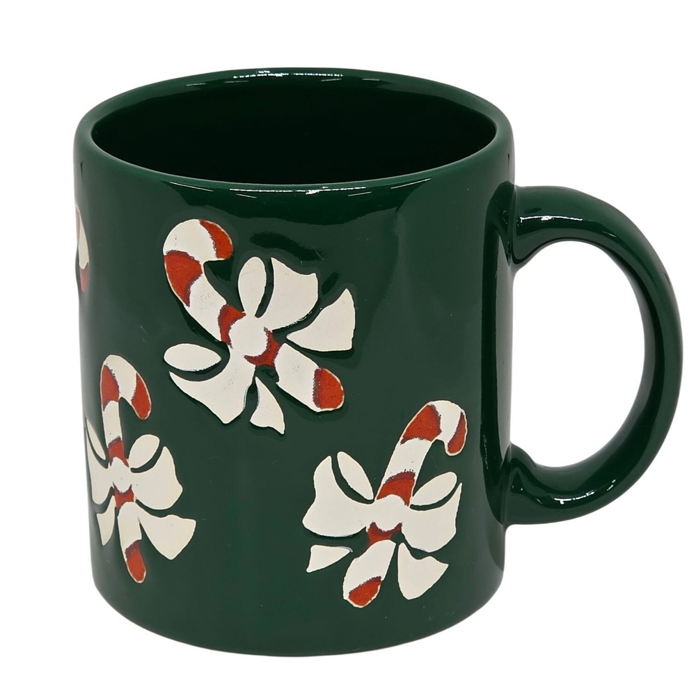 VTG Waechtersbach Mug Green Candy Cane Bow Christmas West Germany Ceramic Coffee